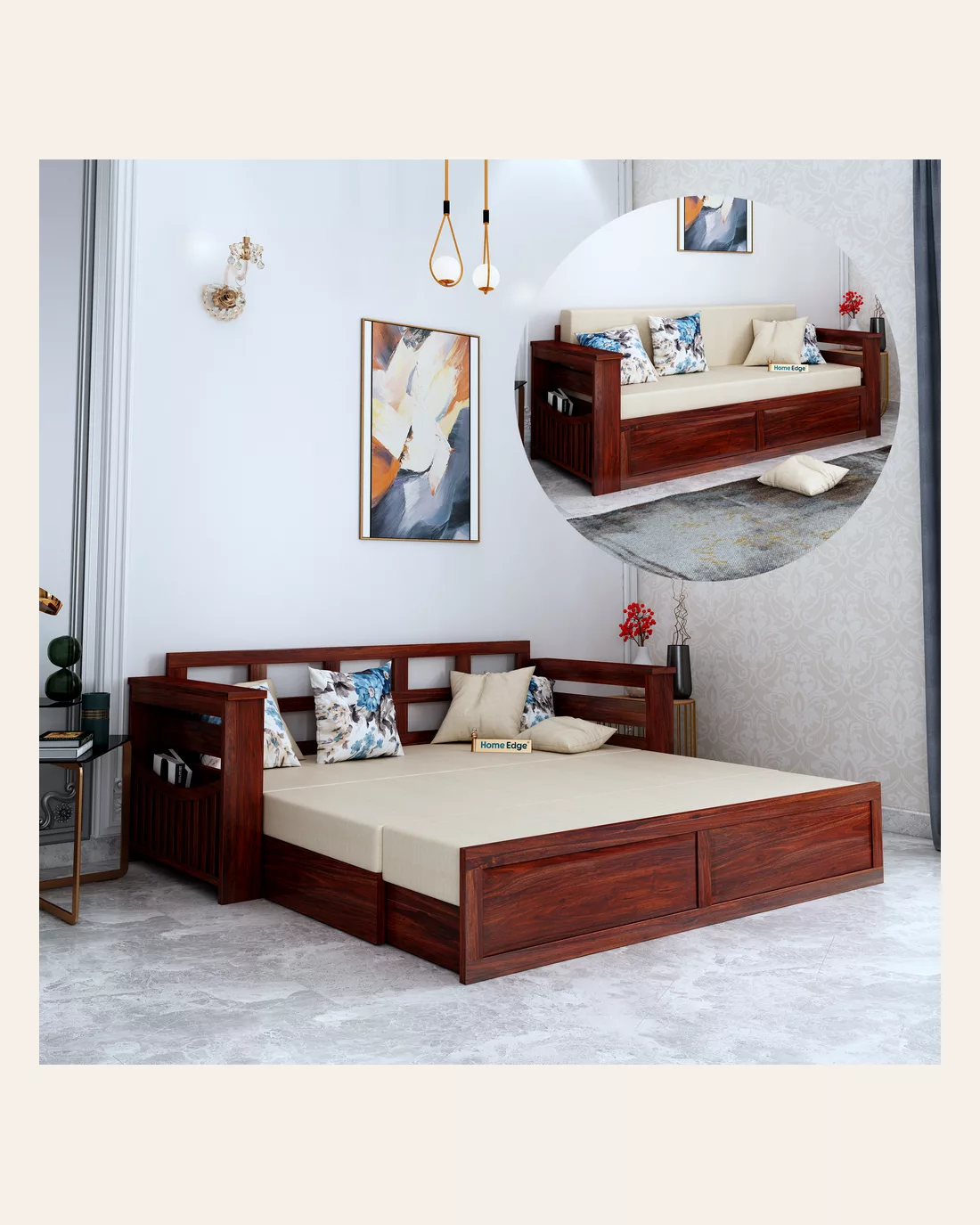 Adline Sofa Cum Bed — Mahogany