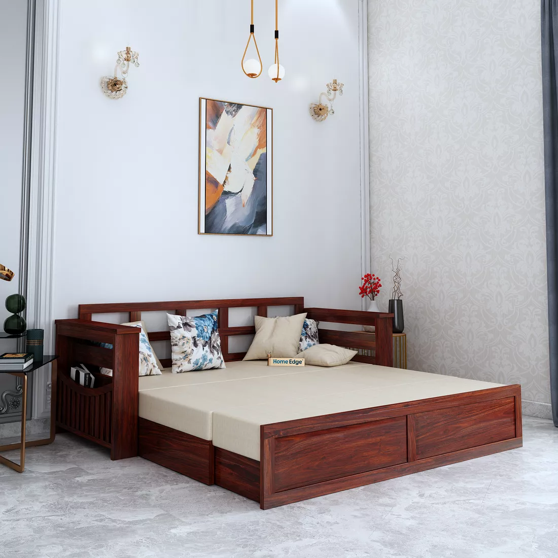 Adline Sofa Cum Bed — Mahogany