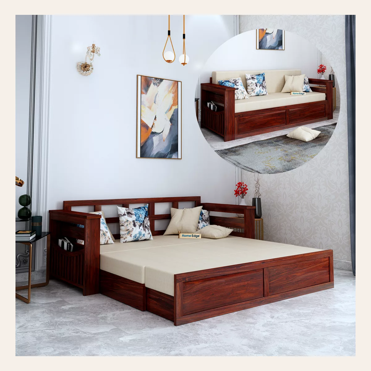 Adline Sofa Cum Bed — Mahogany