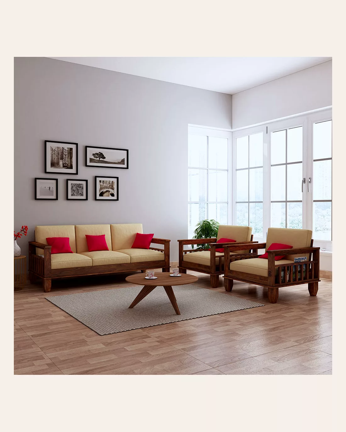 Jessy Wooden 3 1 1 Seater Sofa