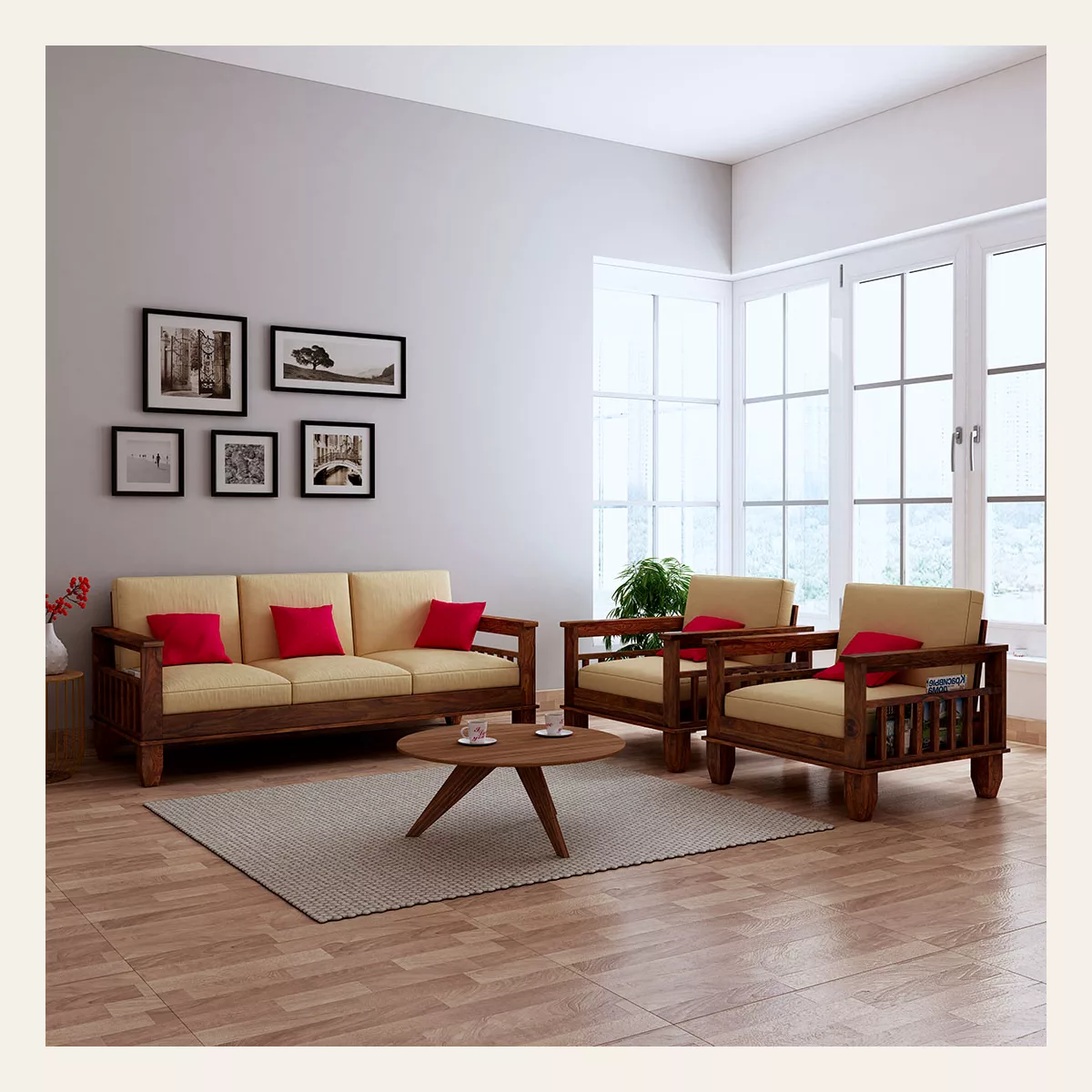 Jessy Wooden 3 1 1 Seater Sofa