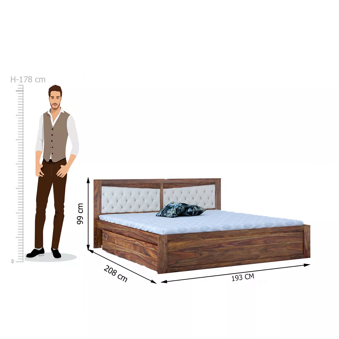 Madrid King Side Drawer Bed