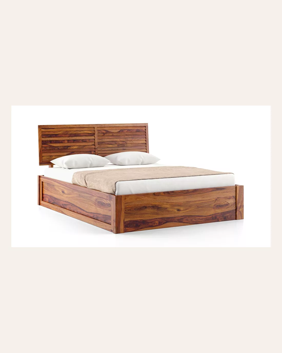 Teak Finish King Storage Bed