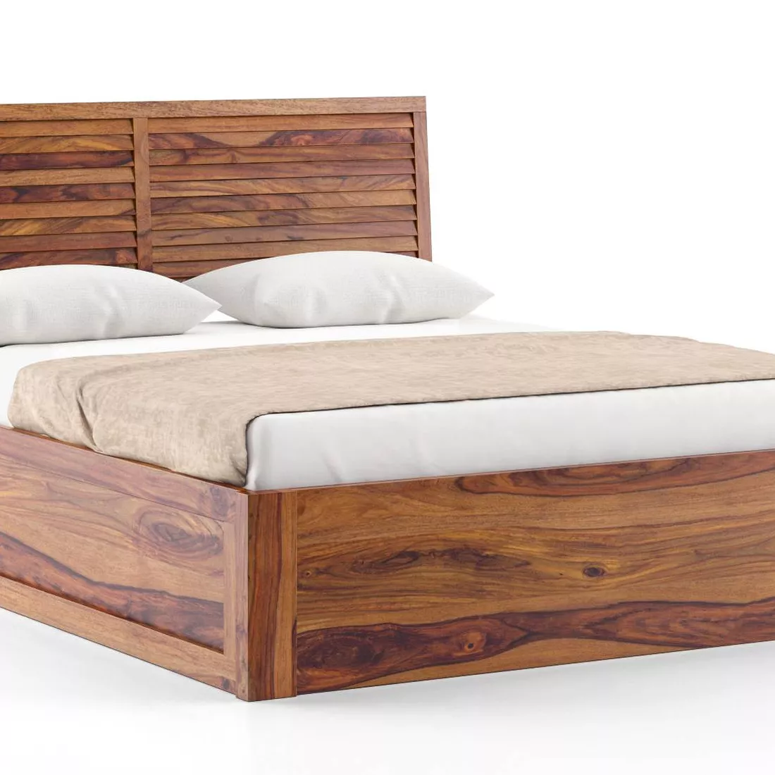 Teak Finish King Storage Bed