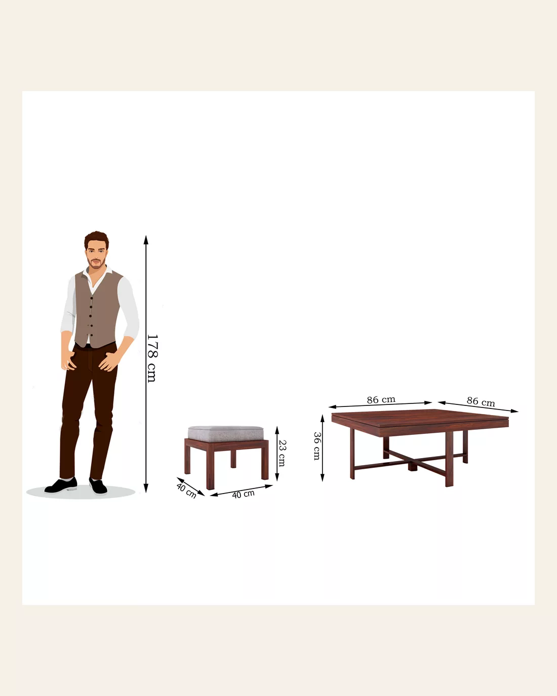 Vesta Beige 4 Stool Coffee Table